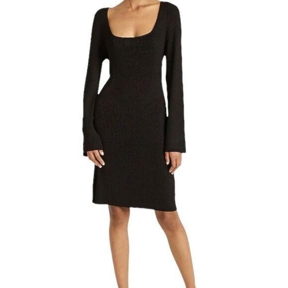 J. Crew Ribbed Squareneck Sweater Dress in Black Size Small NWT - Picture 1 of 14